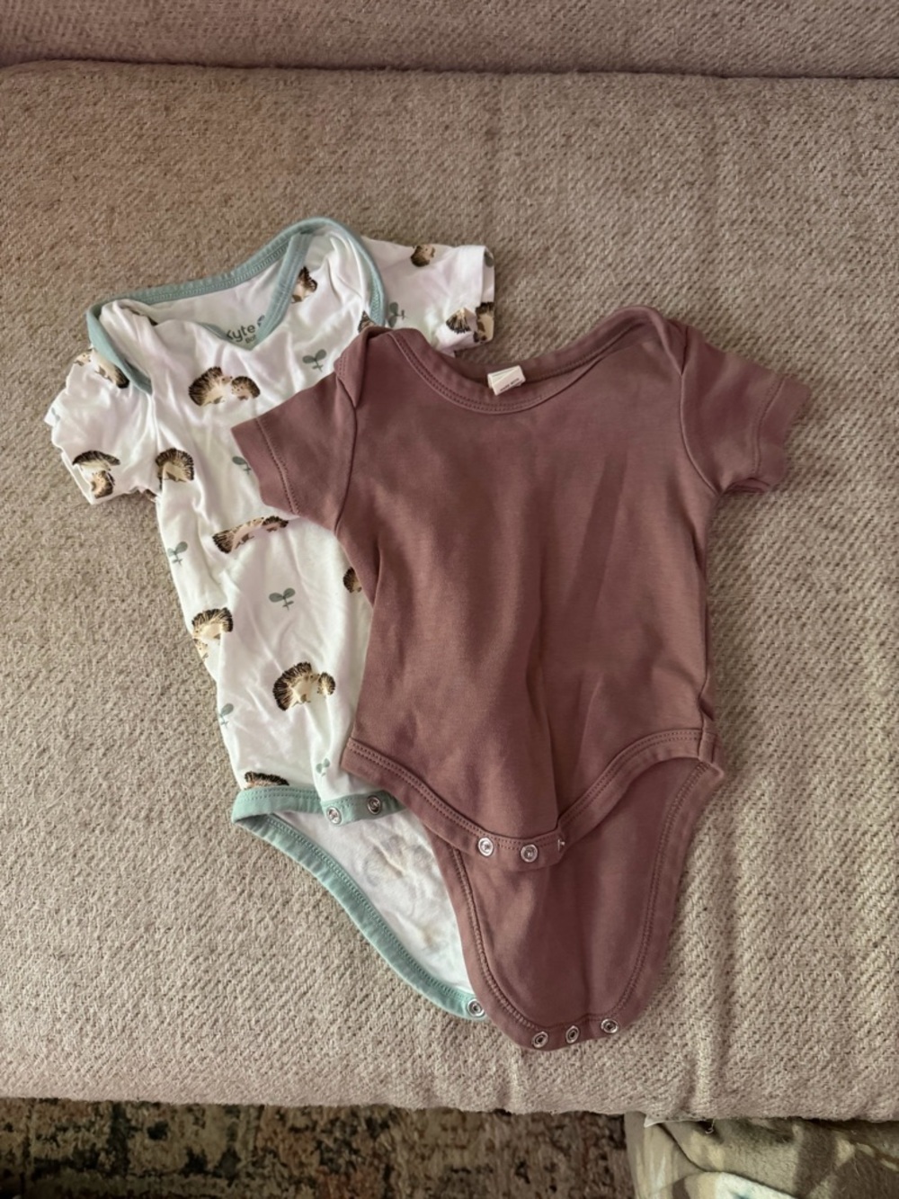 Baby One-Piece Bodysuit Set - Mauve and Cream with Hedgehog Print